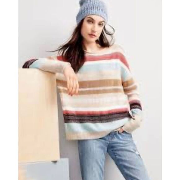 Caslon cotton wool blend knit striped button-down, back sweater/ s - Picture 1 of 6